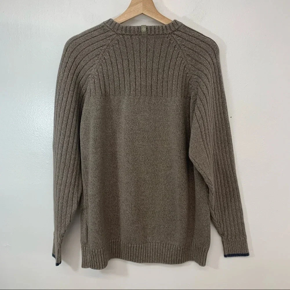 Columbia Chunky Sweater Men Large Brown V Neck Cotton Long Sleeve Logo‎ Warm